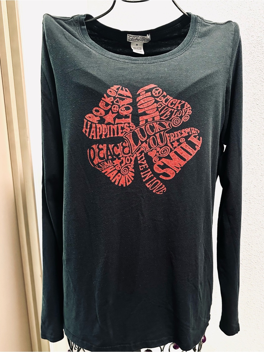 Vintage Y2K Lucky Brand Made in USA Clover Graphic Long Sleeve Tee M